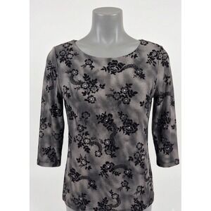 Vtg‎ 90s Madison & Max Black Floral Lace Rhinestone Top S Y2K Vamp Goth Grunge